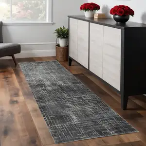 Photo of Grey Abstract Lines Runner Rug