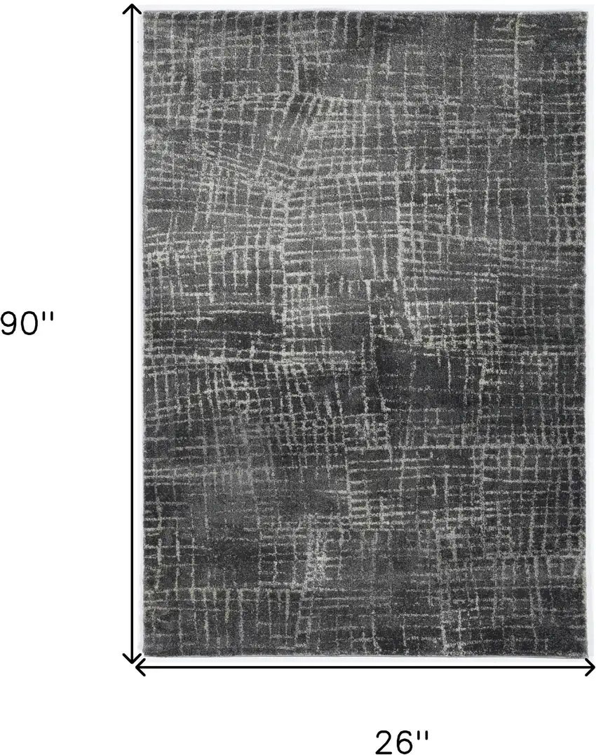 2' X 7' Grey Abstract Lines Runner Rug Photo 5