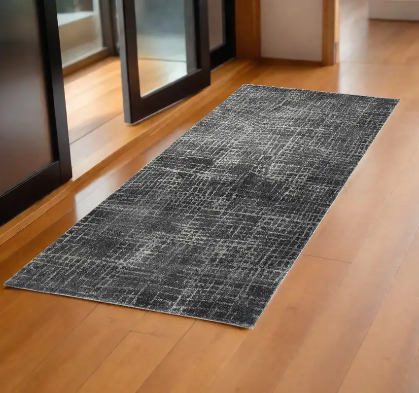 2' X 7' Grey Abstract Lines Runner Rug Photo 2