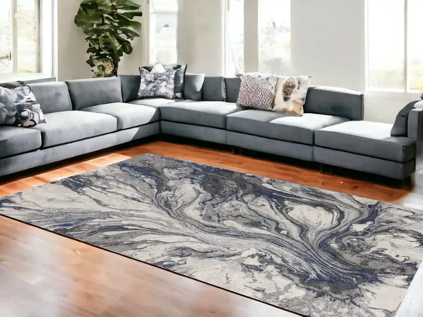Grey Abstract Marble Design Indoor Area Rug Photo 1