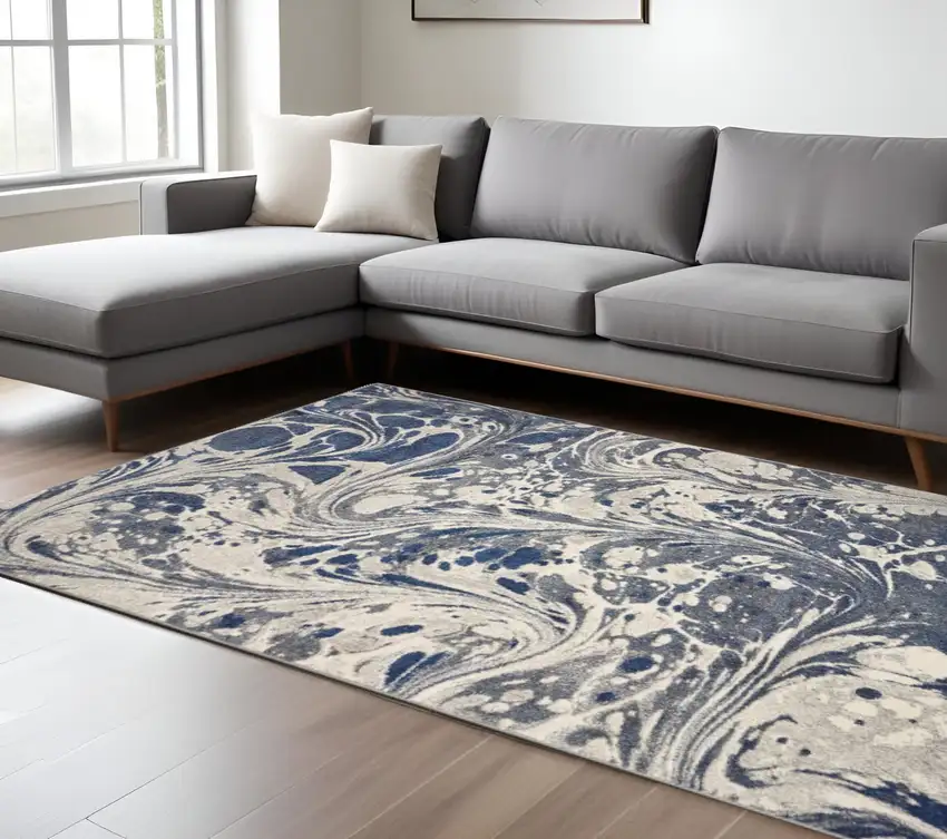 Blue Gray And Ivory Abstract Area Rug Photo 1