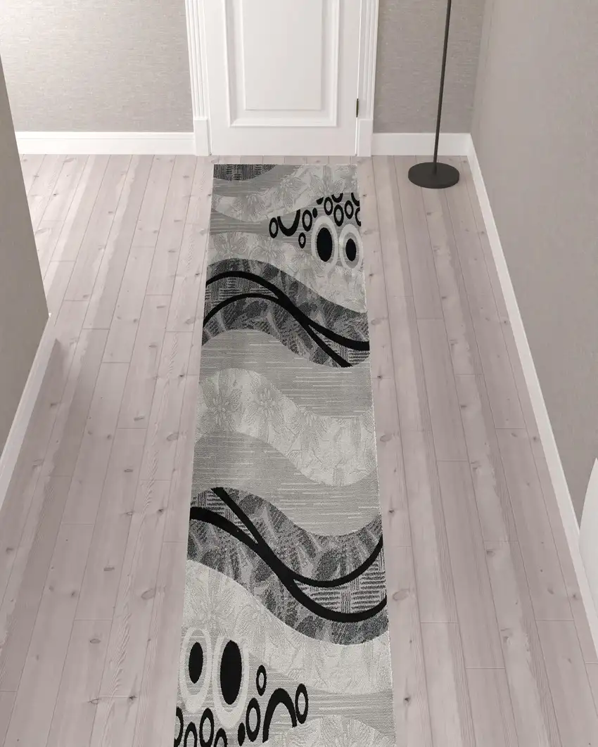Grey Abstract Power Loom Runner Rug Photo 2