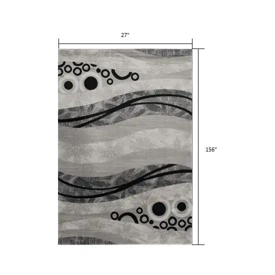 13' Gray And Black Abstract Shag Runner Rug Photo 5