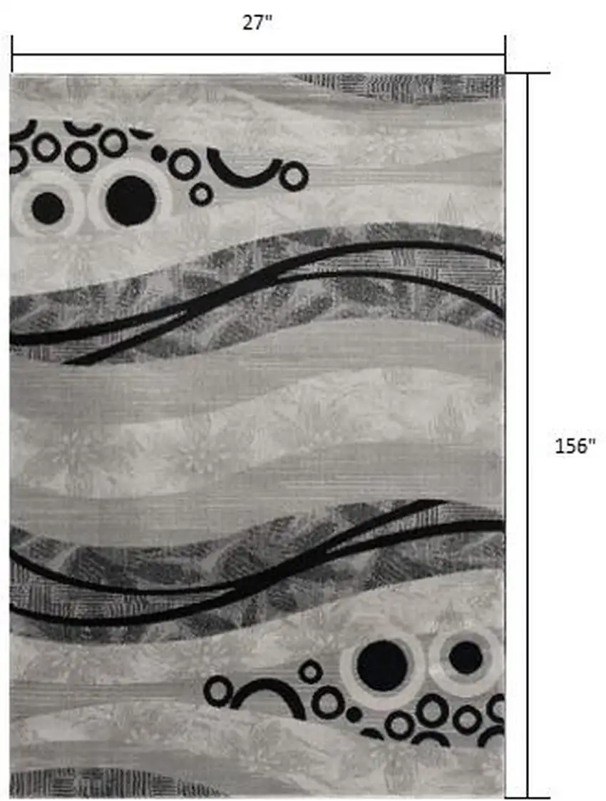13' Gray And Black Abstract Shag Runner Rug Photo 5