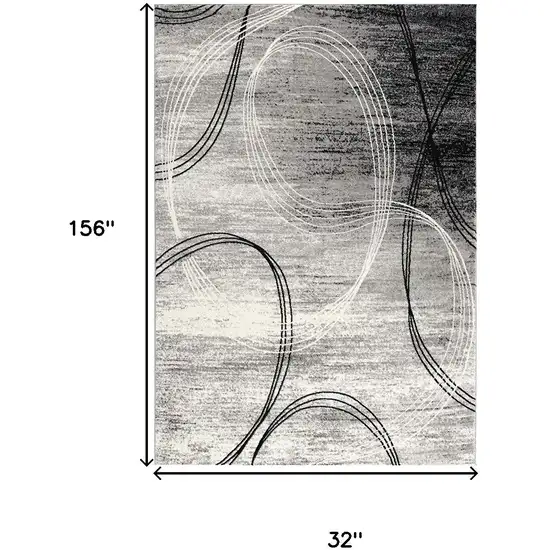 13' Gray And Ivory Abstract Shag Runner Rug Photo 3