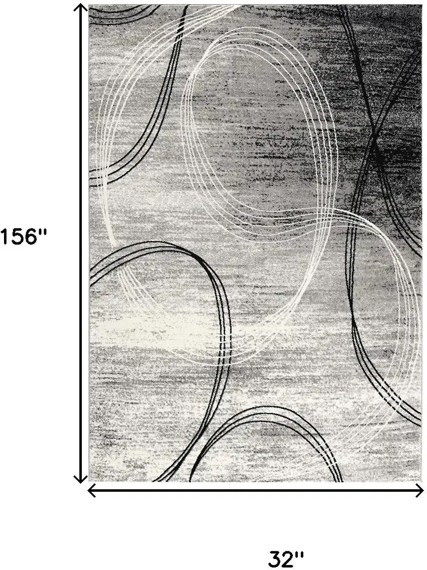 13' Gray And Ivory Abstract Shag Runner Rug Photo 3