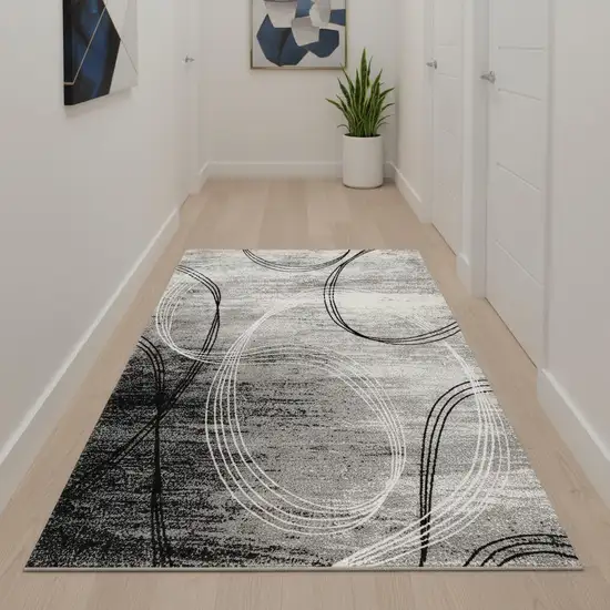 13' Gray And Ivory Abstract Shag Runner Rug Photo 1