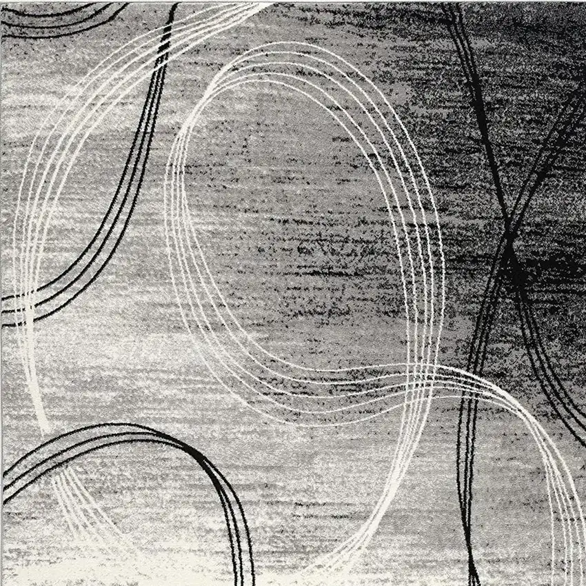 15' Gray And Ivory Abstract Shag Runner Rug Photo 5