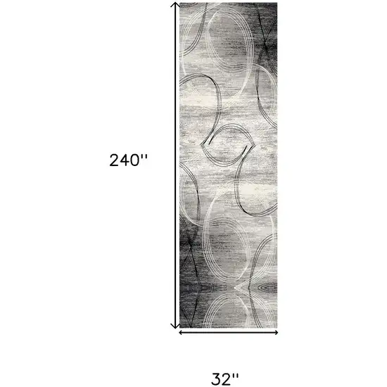 20' Gray and Ivory Abstract Shag Power Loom Runner Rug Photo 3