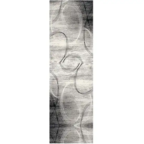 20' Gray and Ivory Abstract Shag Power Loom Runner Rug Photo 2