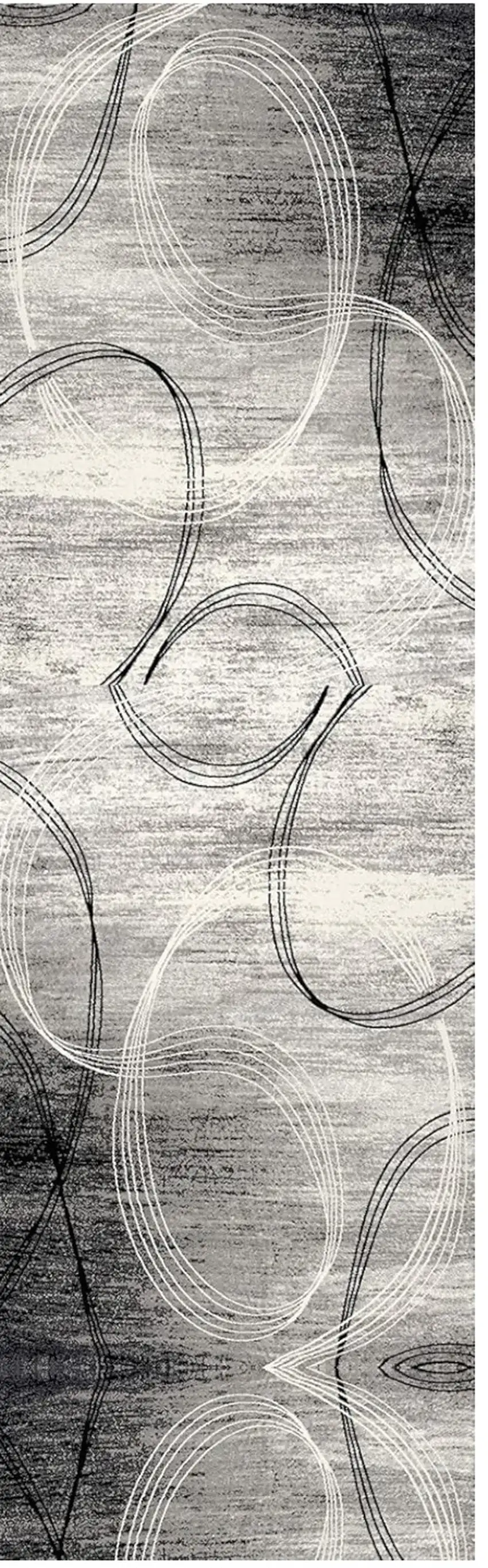 20' Gray and Ivory Abstract Shag Power Loom Runner Rug Photo 2