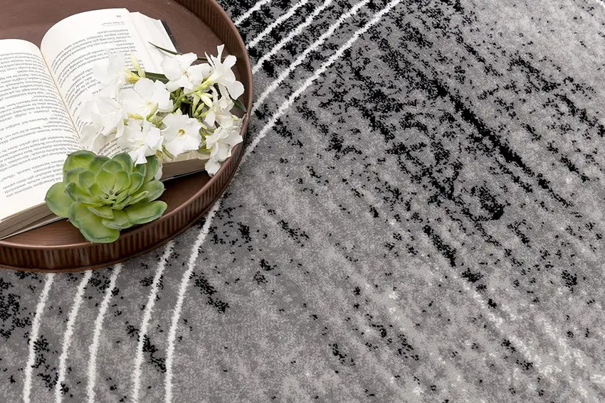 Grey Abstract Power Loom Stain Resistant Area Rug Photo 3
