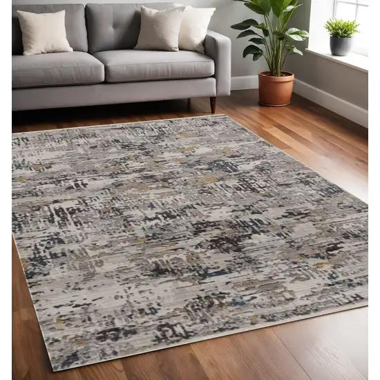 Gray Black And Gold Abstract Distressed Area Rug Photo 2