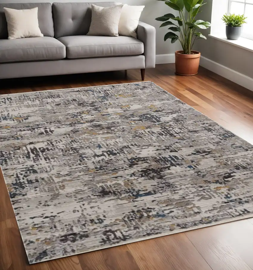 Gray Black And Gold Abstract Distressed Area Rug Photo 2
