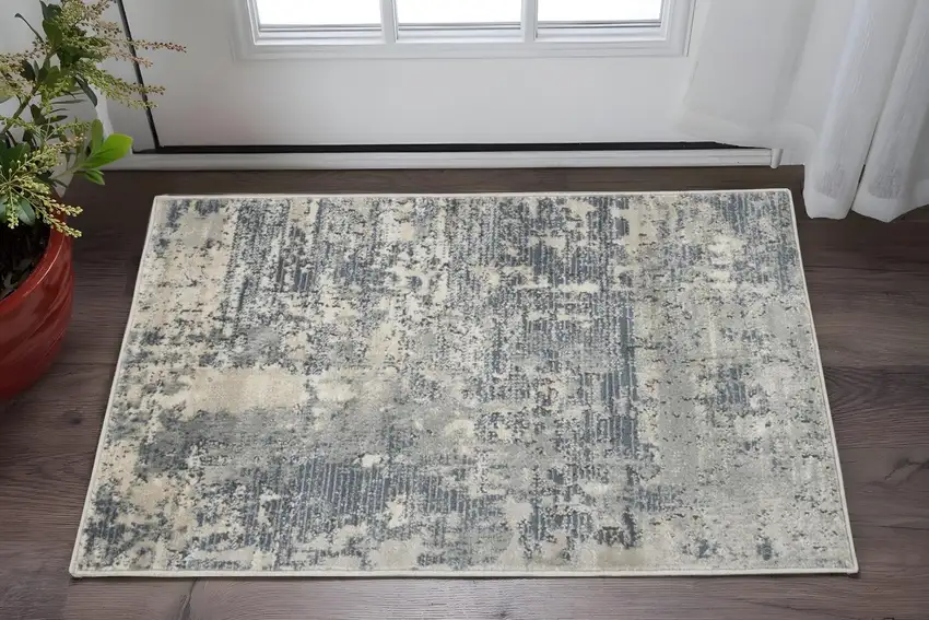 Beige And Gray Abstract Distressed Area Rug Photo 1
