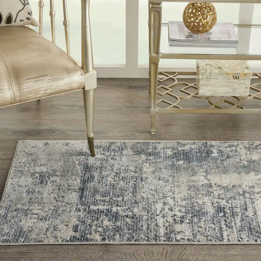 Beige And Gray Abstract Distressed Area Rug Photo 5