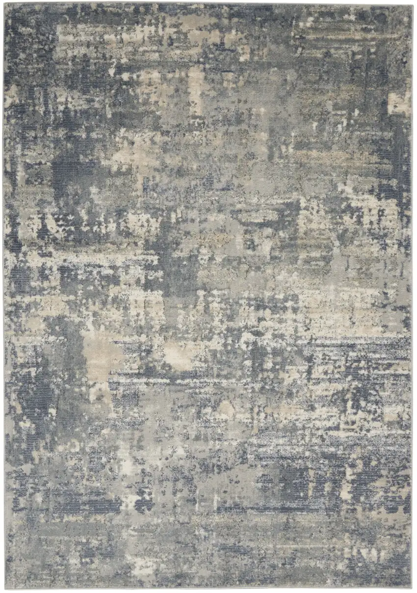 Grey And Beige Abstract Power Loom Non Skid Area Rug Photo 2