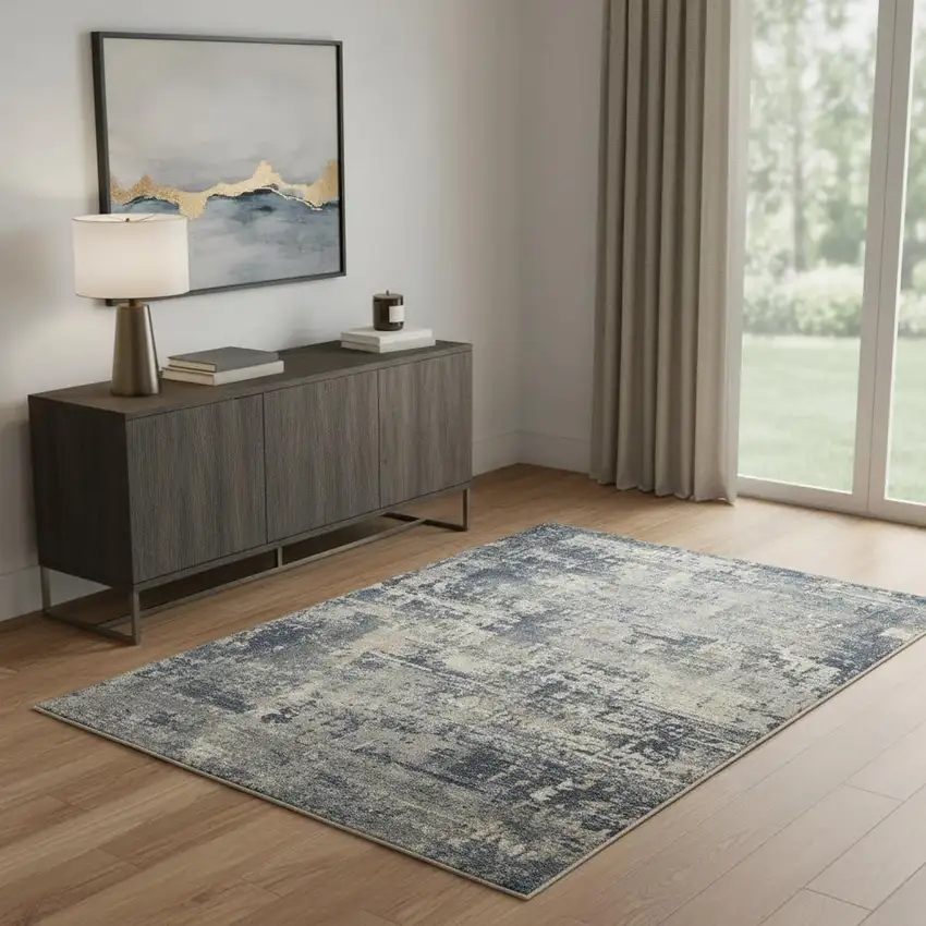 Grey And Beige Abstract Power Loom Non Skid Area Rug Photo 1