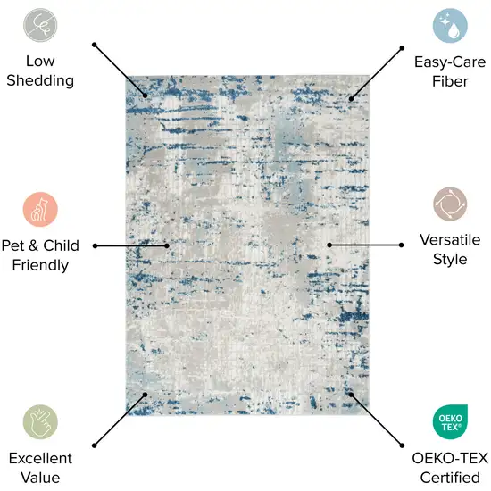 Grey And Beige Abstract Power Loom Non Skid Area Rug Photo 6