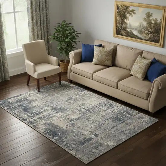 Grey And Beige Abstract Power Loom Non Skid Area Rug Photo 1