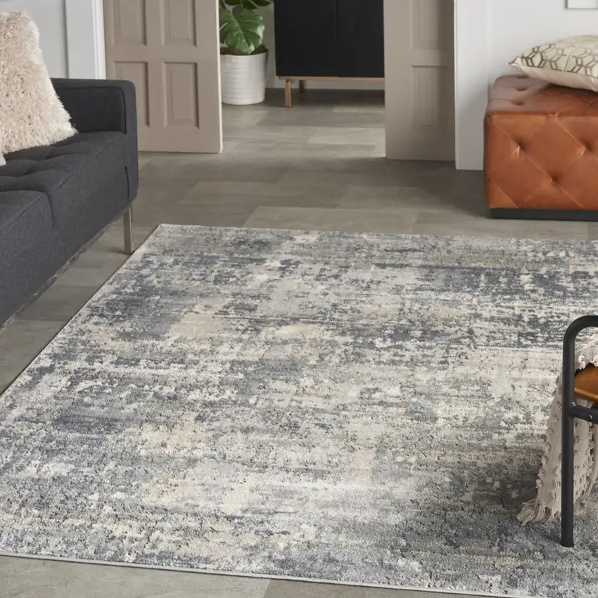 Grey And Beige Abstract Power Loom Non Skid Area Rug Photo 5
