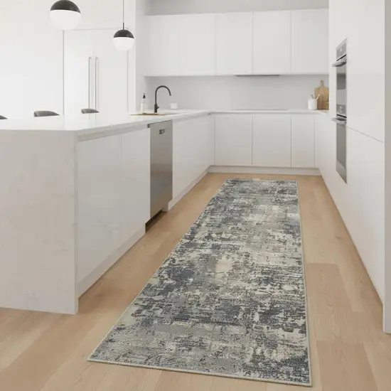 2' X 8' Grey And Beige Abstract Power Loom Non Skid Runner Rug Photo 1