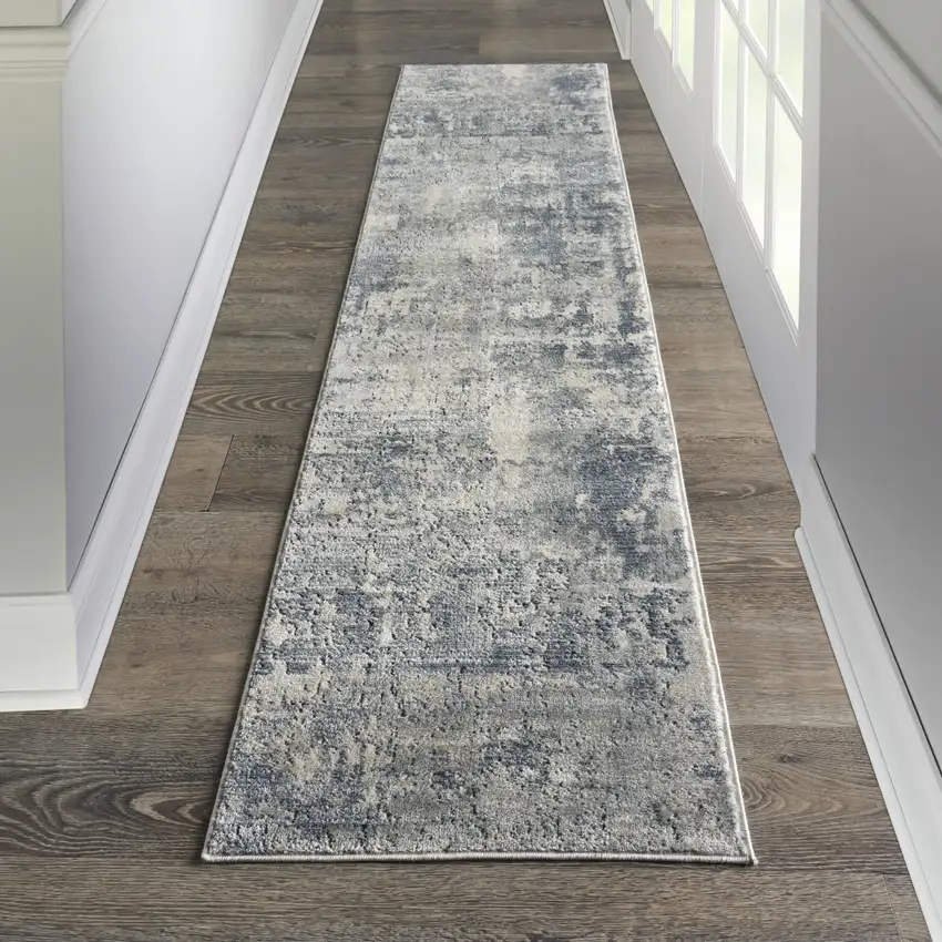 2' X 8' Grey And Beige Abstract Power Loom Non Skid Runner Rug Photo 4
