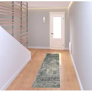 Photo of Grey And Beige Abstract Power Loom Non Skid Runner Rug
