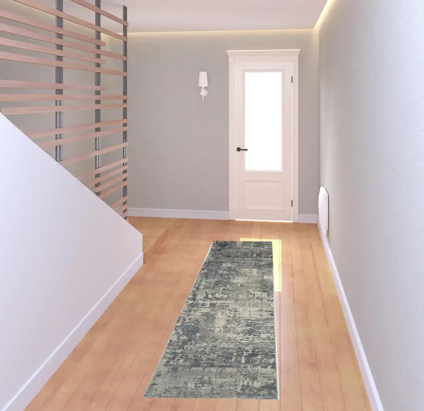 Grey And Beige Abstract Power Loom Non Skid Runner Rug Photo 2