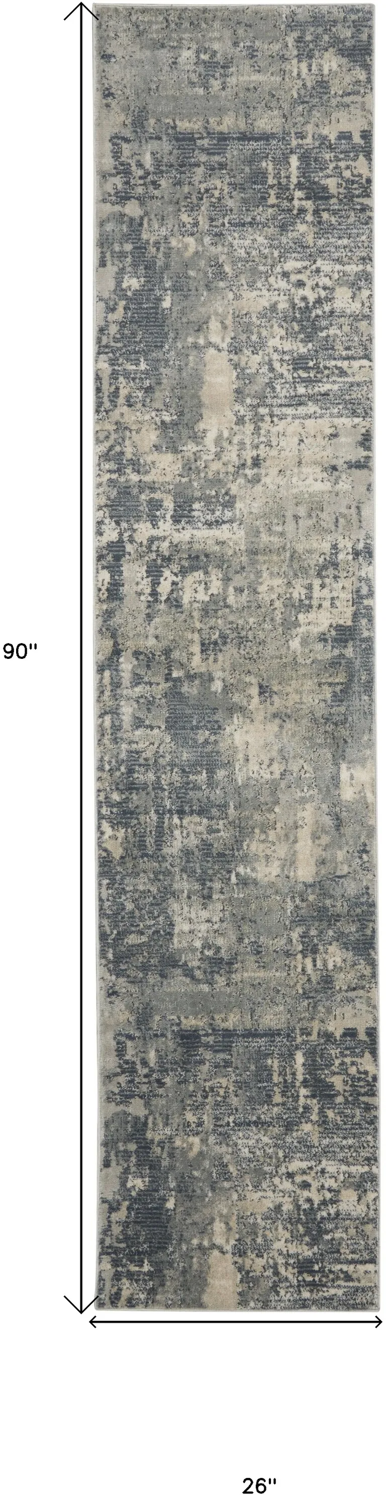 Grey And Beige Abstract Power Loom Non Skid Runner Rug Photo 5