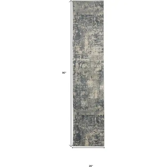 Grey And Beige Abstract Power Loom Non Skid Runner Rug Photo 5