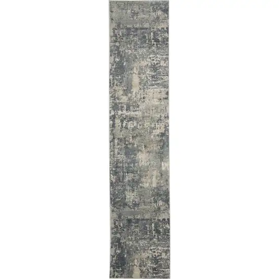 Grey And Beige Abstract Power Loom Non Skid Runner Rug Photo 1