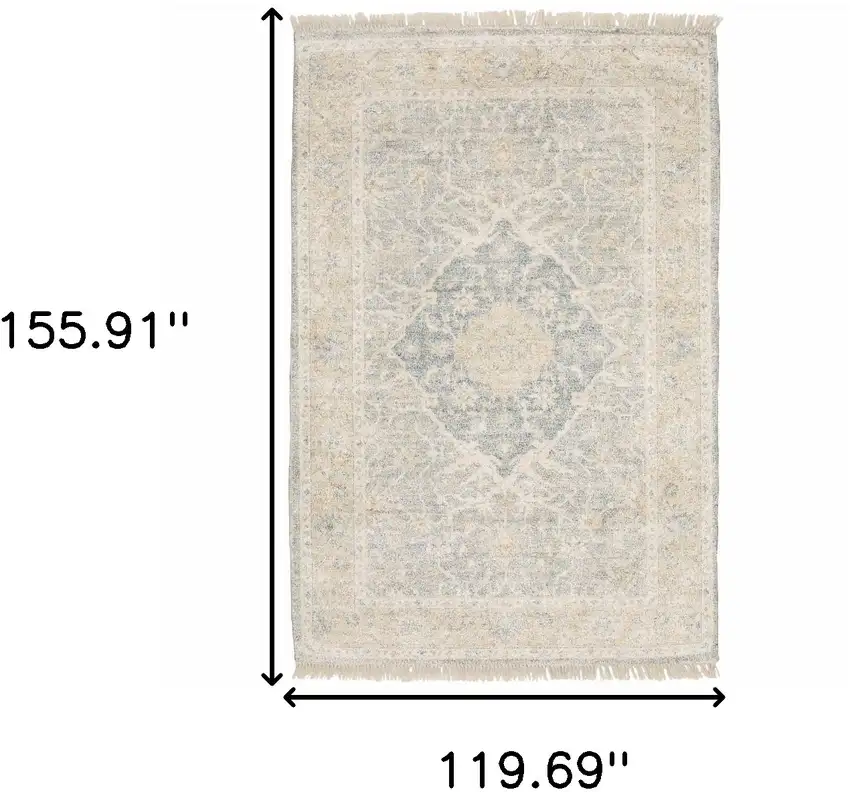Grey And Beige Oriental Hand Loomed Stain Resistant Area Rug With Fringe Photo 10