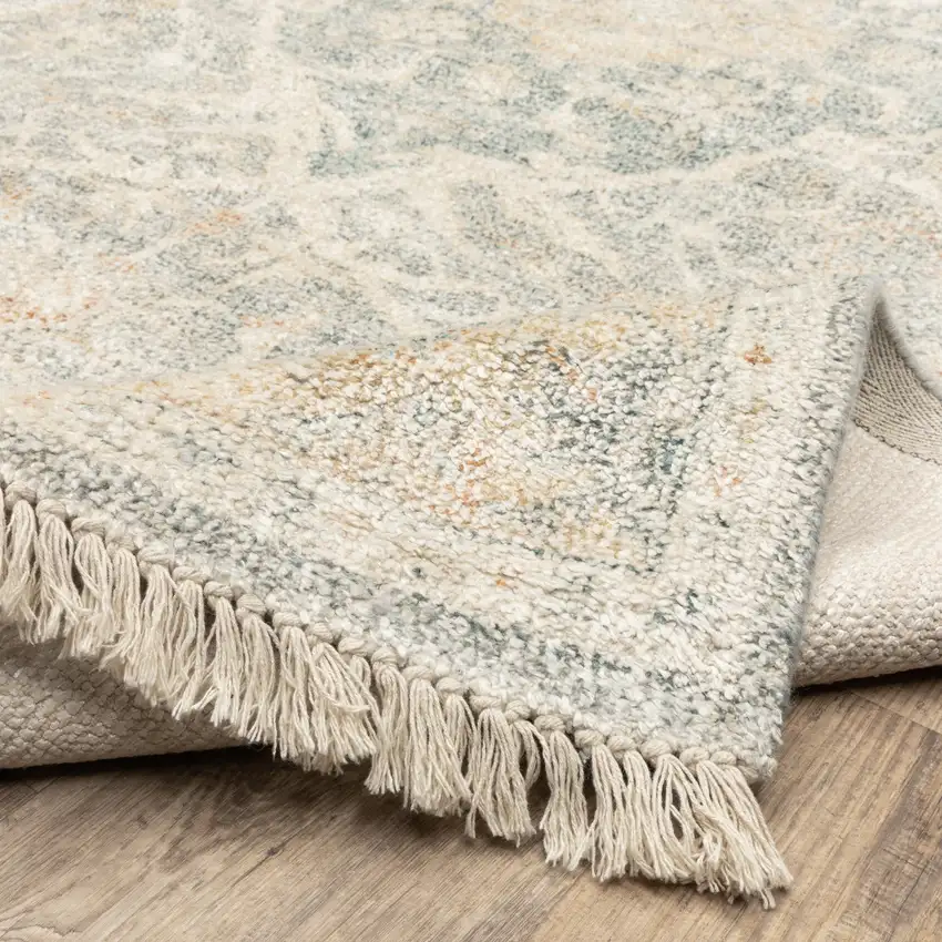 Grey And Beige Oriental Hand Loomed Stain Resistant Area Rug With Fringe Photo 8