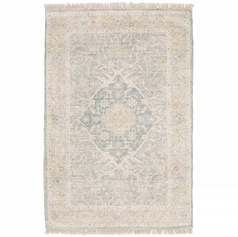 Grey And Beige Oriental Hand Loomed Stain Resistant Area Rug With Fringe Photo 3