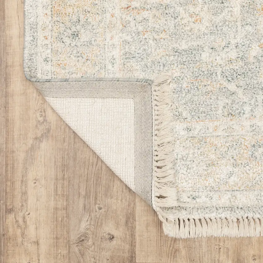 Grey And Beige Oriental Hand Loomed Stain Resistant Area Rug With Fringe Photo 6