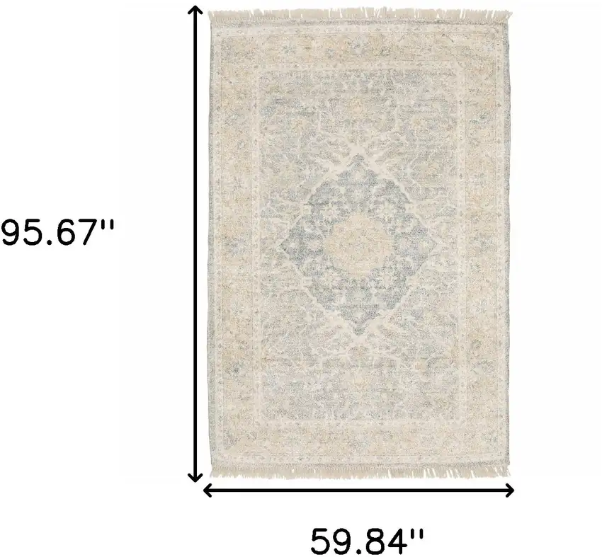 Grey And Beige Oriental Hand Loomed Stain Resistant Area Rug With Fringe Photo 3