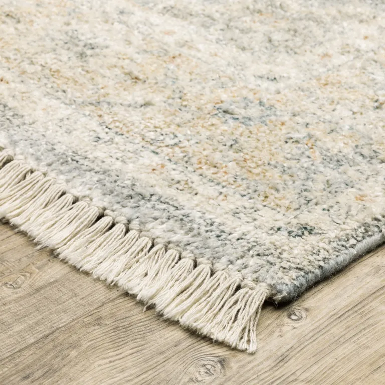 Grey And Beige Oriental Hand Loomed Stain Resistant Area Rug With Fringe Photo 5