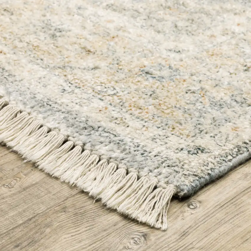 Grey And Beige Oriental Hand Loomed Stain Resistant Area Rug With Fringe Photo 4