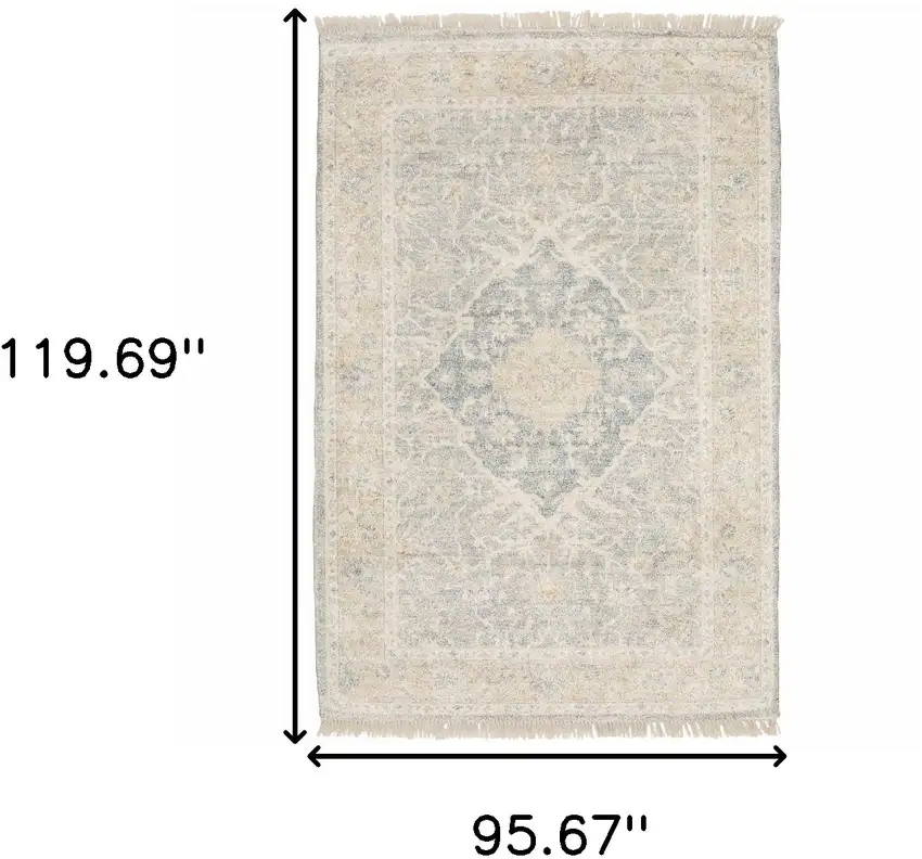 Grey And Beige Oriental Hand Loomed Stain Resistant Area Rug With Fringe Photo 10