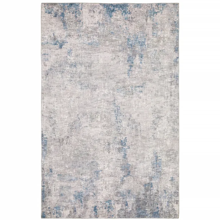 Grey And Blue Abstract Power Loom Stain Resistant Area Rug Photo 3