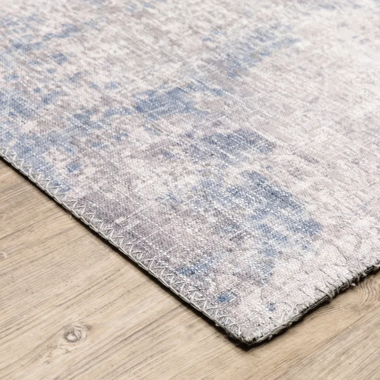 Grey And Blue Abstract Power Loom Stain Resistant Area Rug Photo 5