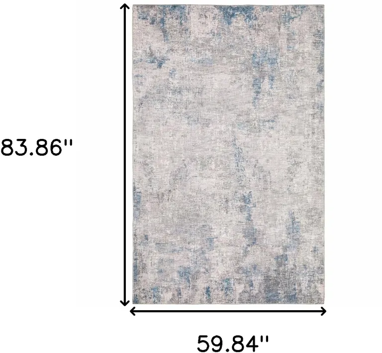 Grey And Blue Abstract Power Loom Stain Resistant Area Rug Photo 4