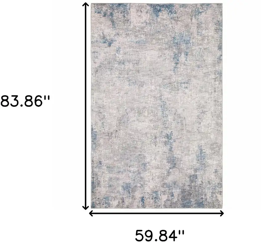 Grey And Blue Abstract Power Loom Stain Resistant Area Rug Photo 3
