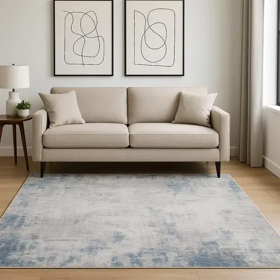 Grey And Blue Abstract Power Loom Stain Resistant Area Rug Photo 1