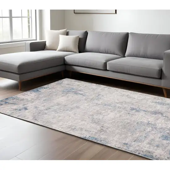 Blue And Gray Abstract Distressed Area Rug Photo 1