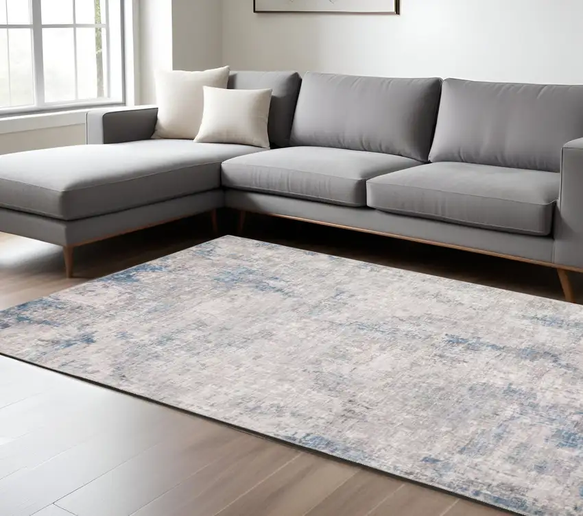 Blue And Gray Abstract Distressed Area Rug Photo 1