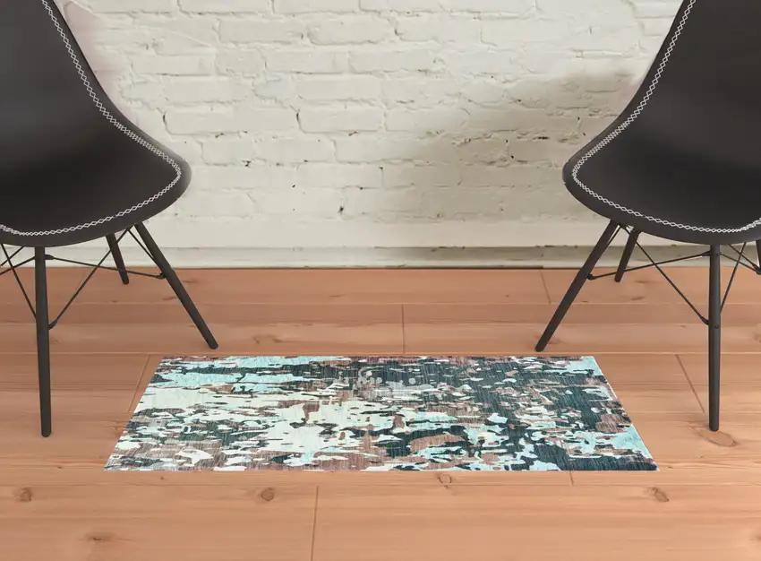 Grey And Blue Abstract Power Loom Stain Resistant Area Rug Photo 2