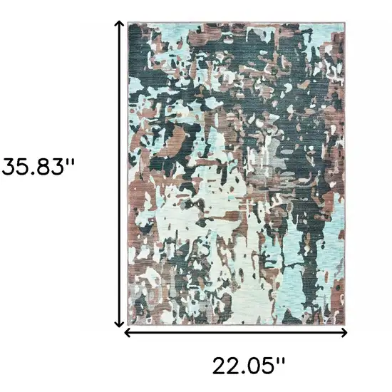 Grey And Blue Abstract Power Loom Stain Resistant Area Rug Photo 6