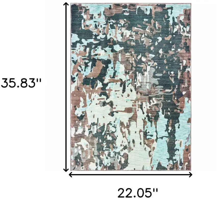 Grey And Blue Abstract Power Loom Stain Resistant Area Rug Photo 6